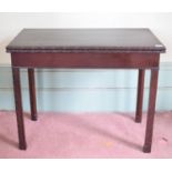 A George III mahogany tea table, on blind fret carved chamfered square legs, 90.5 cm wide, Report by
