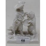 A 19th century Capo Dei Monte Parian figure, of a young boy and a bear playing the tambourine, 12 cm