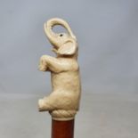 A 19th century malacca walking stick with ivory handle carved in the form of an elephant, 99 cm