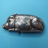 A novelty silver lying pig vesta case Report JS Date, Modern, Marks rubbed