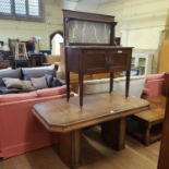 An Art Deco dining table, 160 cm wide, a washstand, and a mahogany wardrobe, with mirrored door (3)