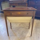 A 19th century mahogany work table, single drawer, above silk rag box, on square tapering legs, 64