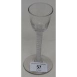 An 18th century wine glass with opaque air twist stem, 14 cm high