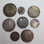 A Greek 5 drachmai 1876, a British Trade Dollar, 1900, and other assorted coins