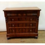 A 19th century mahogany chest, having serpentine drawer above three graduated drawers on bun feet,