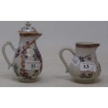 A Chinese porcelain export ware jug, 9 cm high, and a similar jug and cover, 15 cm high (2)