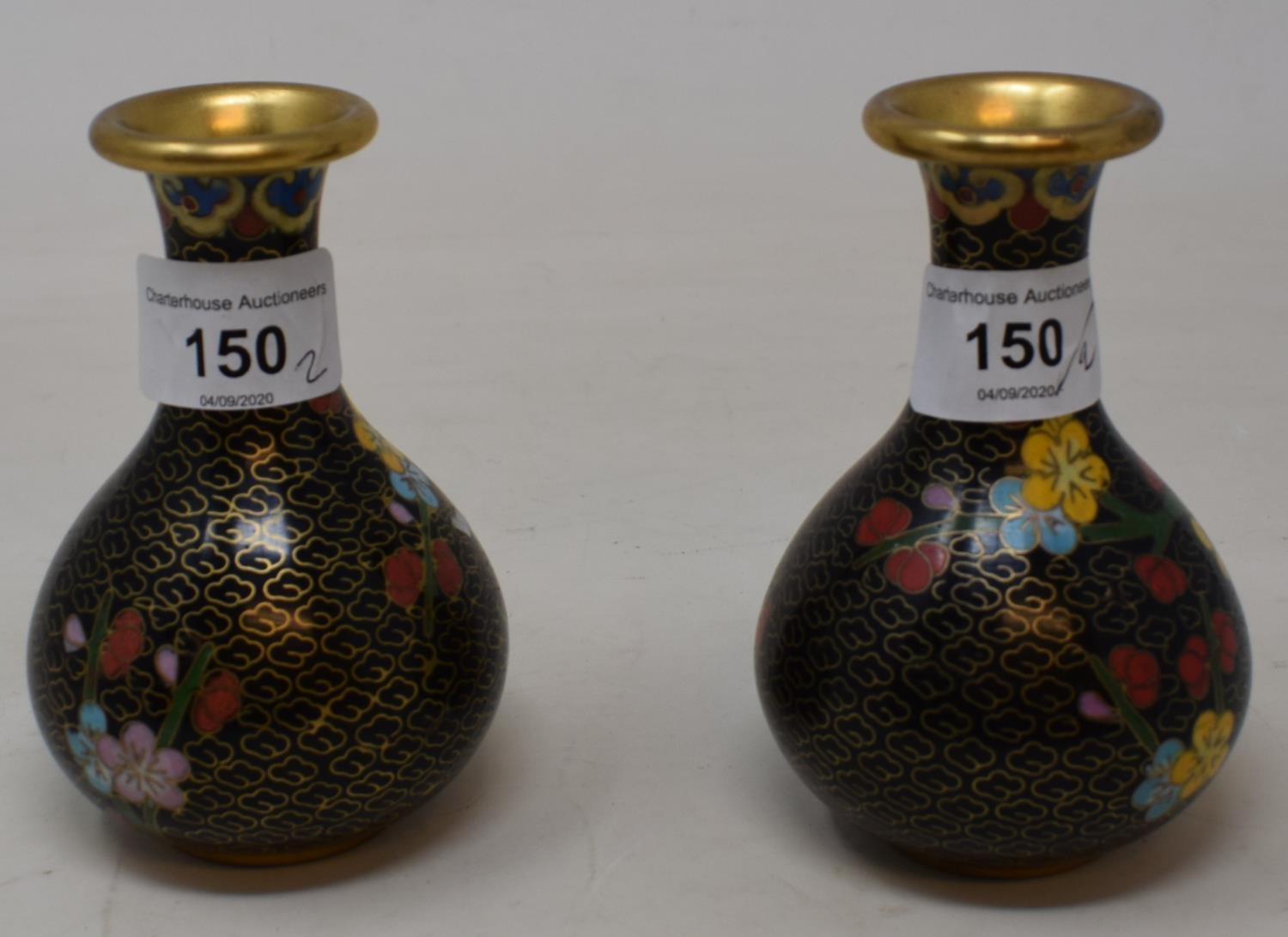 A pair of cloisonné vases, 10 cm high