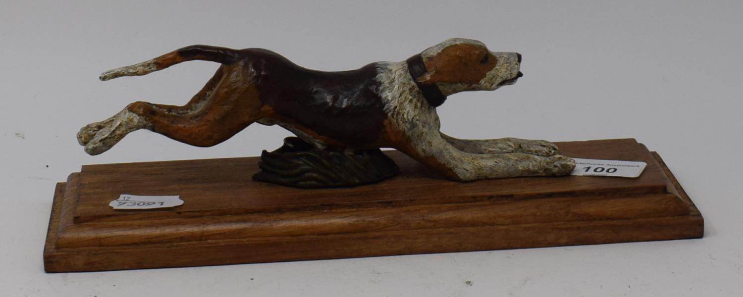 A painted bronze running dog paperclip, on an oak base, 28 cm wide Report by RB Modern - Image 2 of 2