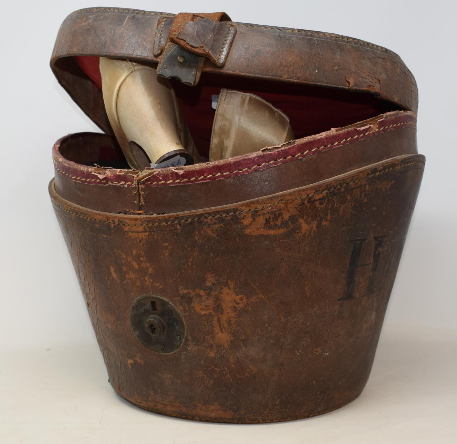 A 19th century moleskin top hat by Tress & co London, in period leather traveling case, and a pair - Image 2 of 2