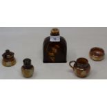 A Royal Doulton Kingsware bottle, 14 cm high and a Doulton stoneware cruet (5)