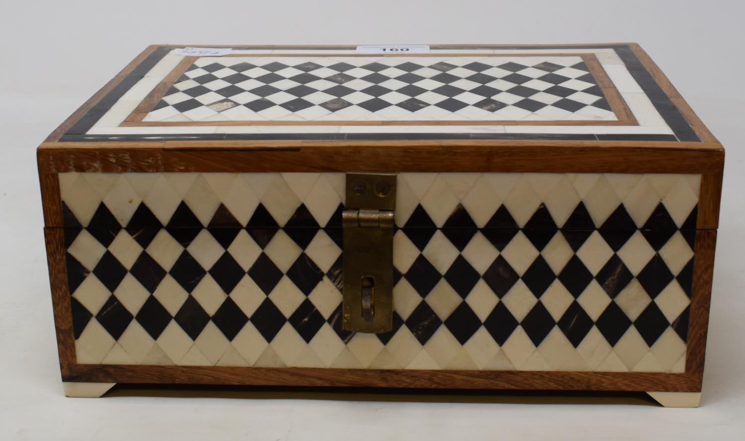 An early 20th century Indian ivory and horn inlaid box, 26 cm wide