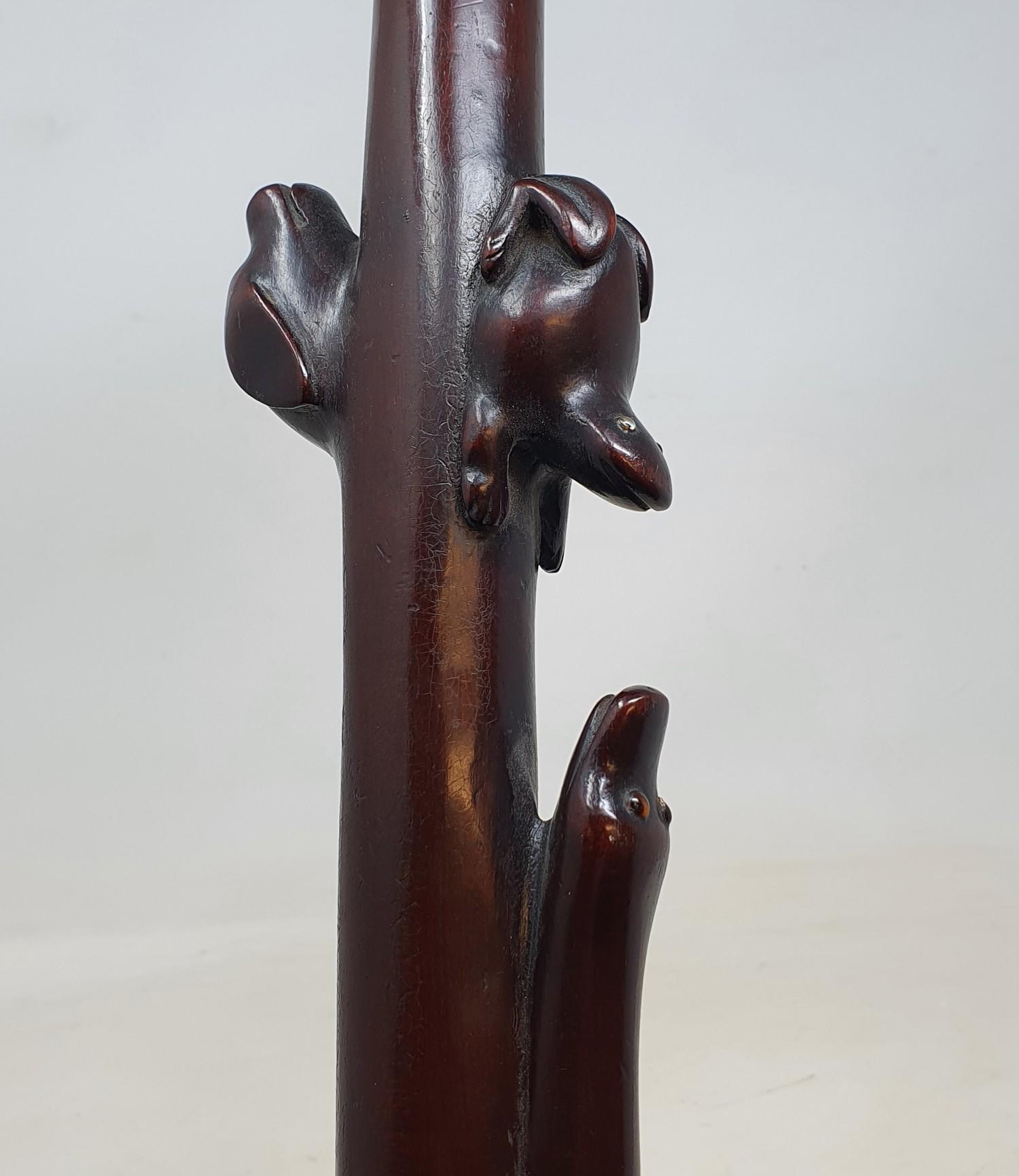 A 19th century one piece hardwood folk art walking stick, with dogs head handle, and shaft carved - Image 7 of 7