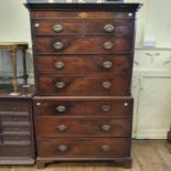 A 19th century mahogany chest on chest, top with two short and three long drawers, base with three