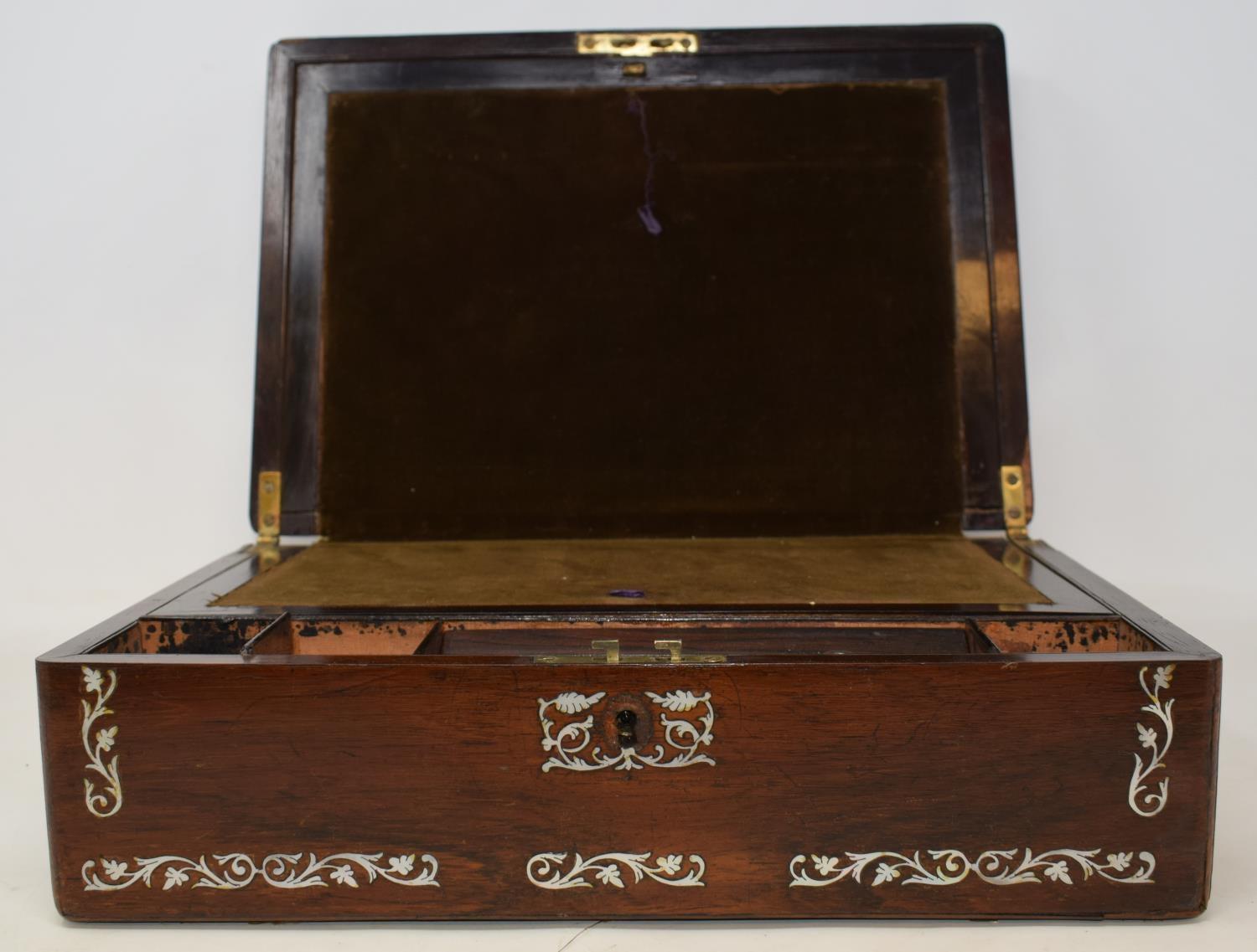 A 19th century rosewood and mother of pearl inlaid writing slope, 36 cm wide