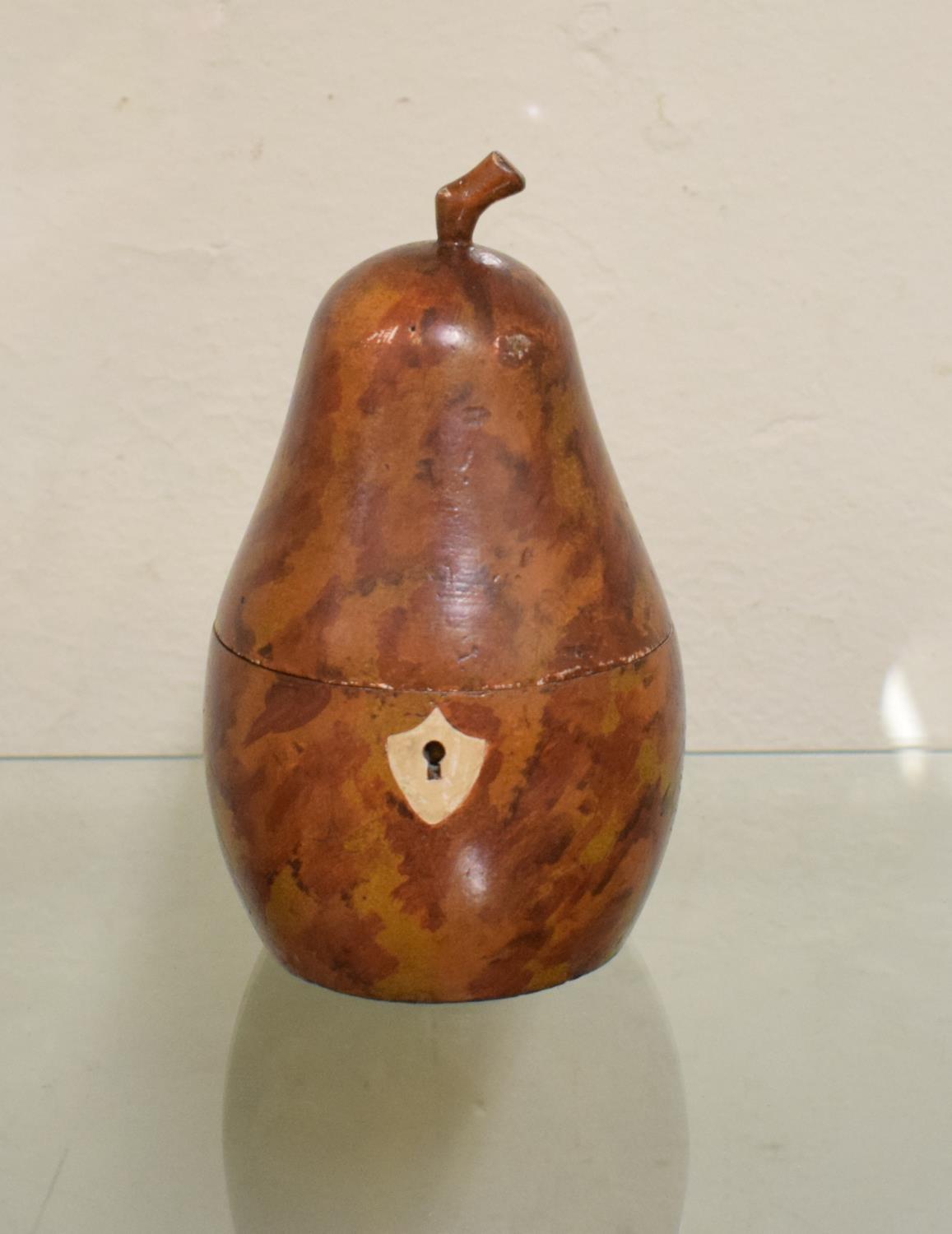 A painted tea caddy, in the form of a pear, 17.5 cm high Report by RB Modern Report JS - some