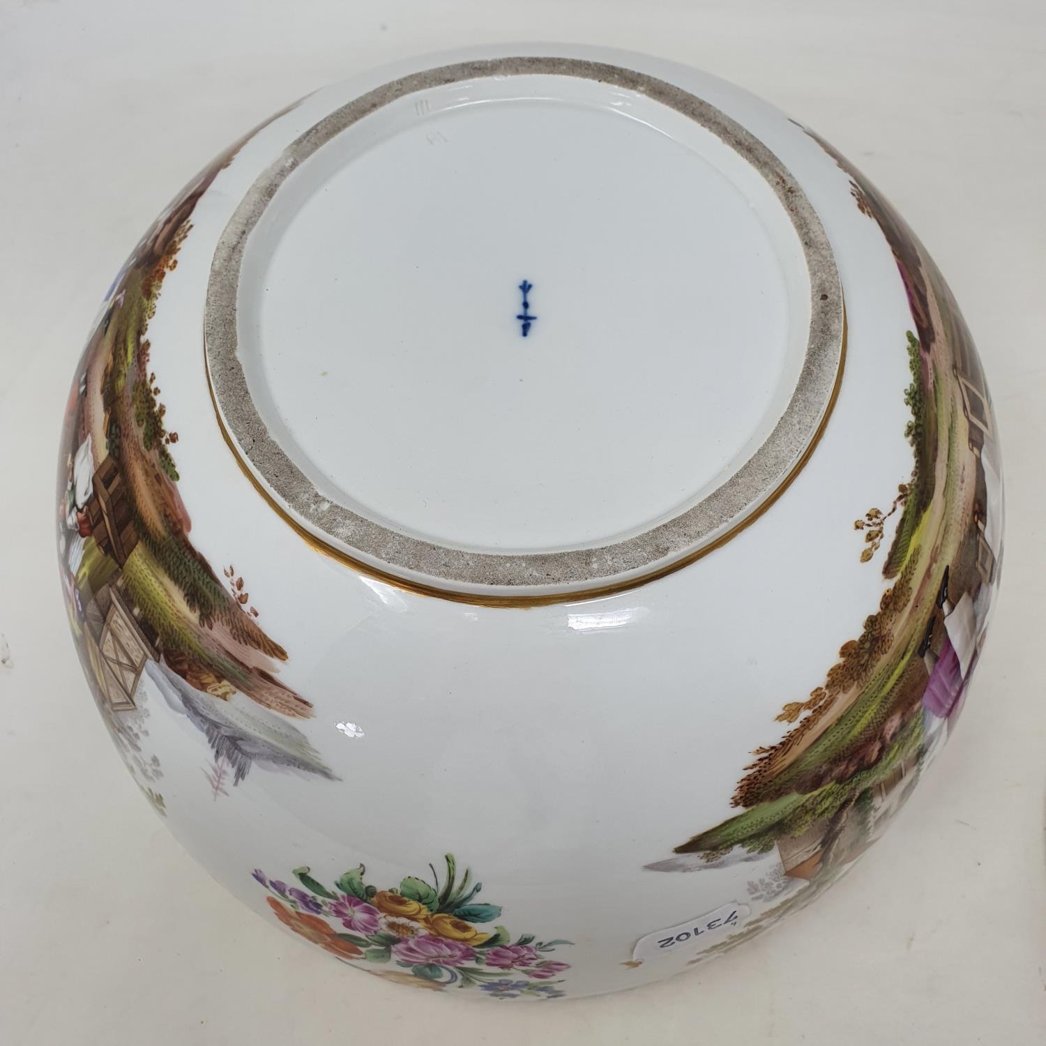 A Berlin porcelain punch bowl and cover, with a putto finial, decorated extensive scenes of - Image 14 of 15