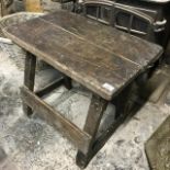 A rustic small table, with a two plank top, 67 cm wide x 56 cm high