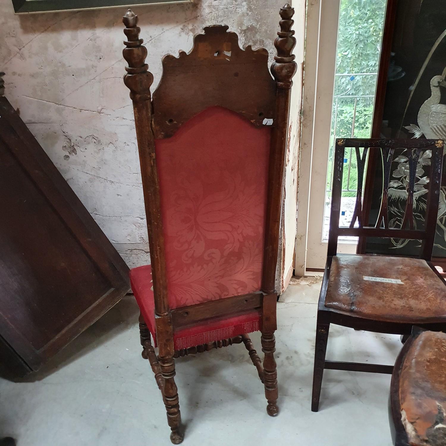 A Victorian Gothic walnut prie dieu chair, with needlework upholstery, wormed, lacks finial - Image 2 of 5