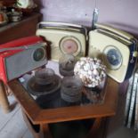 A vintage Bush radio, two others, shell displays, assorted ceramics and glass (qty)