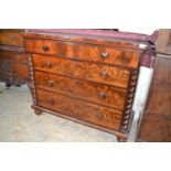 A Victorian mahogany chest of drawers, flanked by spiral twist columns, on bun feet, 126 am wide x