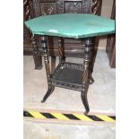 A Victorian ebonised table, with an octagonal top, 52 cm wide