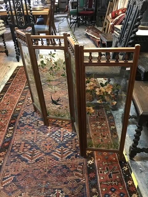 A late Victorian carved oak stick stand, 60 cm wide, and a glass four fold firescreen (2) - Image 4 of 5