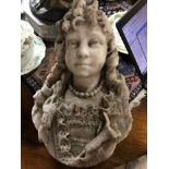 A late 19th century carved marble bust, of a young girl, probably Italian, some loss and damage,