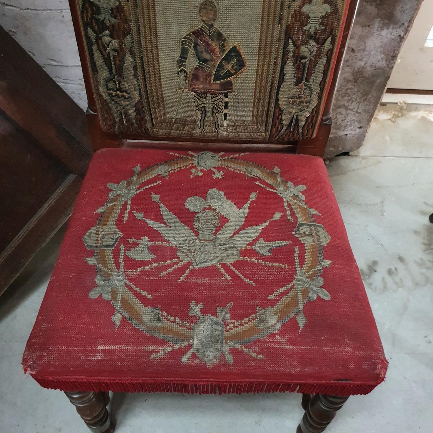 A Victorian Gothic walnut prie dieu chair, with needlework upholstery, wormed, lacks finial - Image 4 of 5