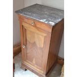 A French bedside cupboard, with a marble top, wormed, 42 cm wide, and a pier style mirror, 48 cm