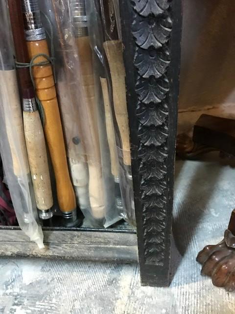 A late Victorian carved oak stick stand, 60 cm wide, and a glass four fold firescreen (2) - Image 2 of 5