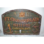 A Victorian style chandlers shop sign, 88 cm wide, and another similar, 58 cm wide (2)