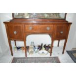 A George III style inlaid mahogany bow front sideboard, 154 wide x 92 cm high