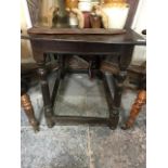 An oak table, on turned legs, constructed from old timber, 92 cm wide x 70 cm high