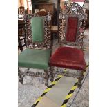 Four late Victorian carved oak hall chairs