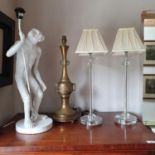 A pair of perspex lamps, a monkey lamp, and a brass lamp (4)