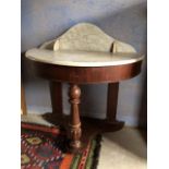 A Victorian marble top washstand, 90 cm wide, a 19th century mahogany dressing mirror, and a pair of