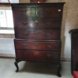 A mahogany chest on chest, on carved cabriole legs, and pad feet, 102 cm wide x 157 cm high