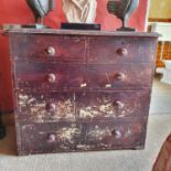 A Victorian stained pine chest of five drawers, 97 cm wide x 85 cm high