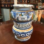 An Italian drug type jar Melissa, 20 cm high