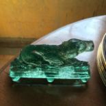 A pair of green glass dog stands, repaired, 10 cm high, and assorted ceramics