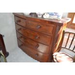 A Victorian bow front mahogany chest of five drawers, 121 cm wide x 103 cm high