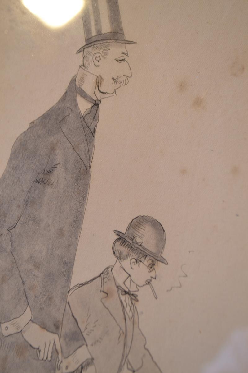 A Victorian bronze tinted silhouette of a scholar, 27.5 x 17 cm and an Edwardian caricature drawing, - Image 5 of 5