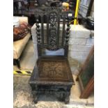 A set of five late Victorian carved oak hall chairs, and another similar (6)