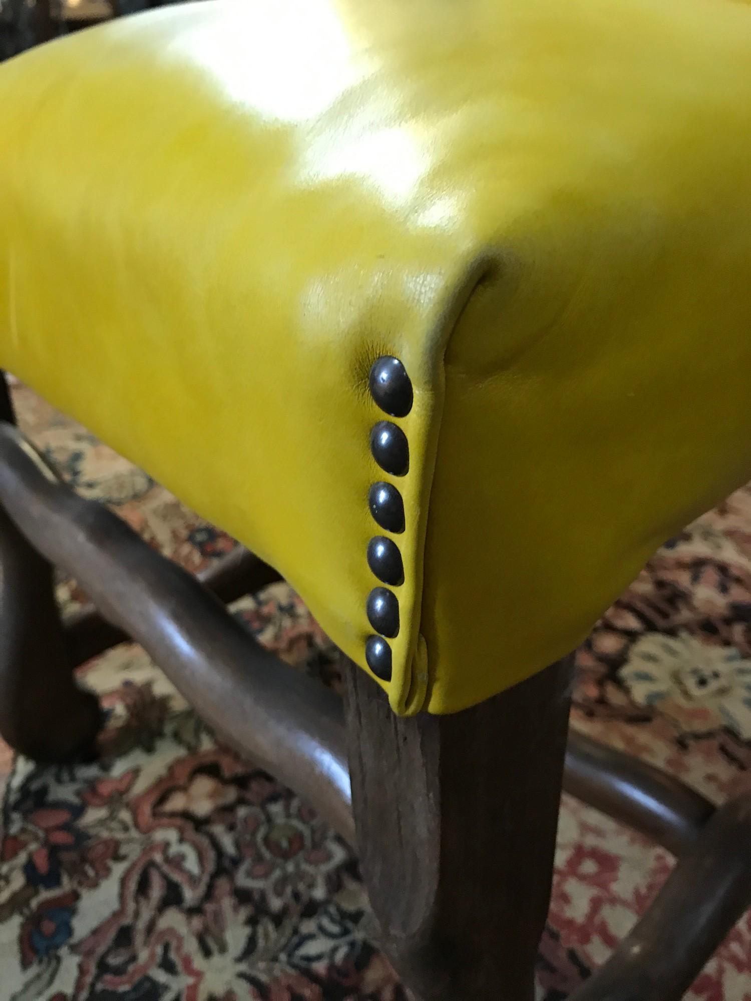 A set of eight dining chairs, upholstered in yellow leather, on shaped legs - Image 2 of 7