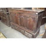 An oak mule chest, adapted in to a cupboard, 144 cm wide