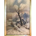 English school, gathering wood in a snowy landscape, oil on canvas, 44 x 29 cm