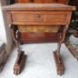 A Victorian rosewood worktable, faded, 53 cm wide, a bedside cupboard, 50 cm wide, a chair, a stool,