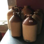 Assorted stoneware jars, a coal hod, lights and other items