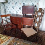 Two bedside cupboards, a night commode, a chair and a rug (5) note: tall chair now in lot 140