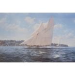 J Steven Dews, The racing schooner Westward, signed print, 54 x 77cm, and a 19th century moleskin